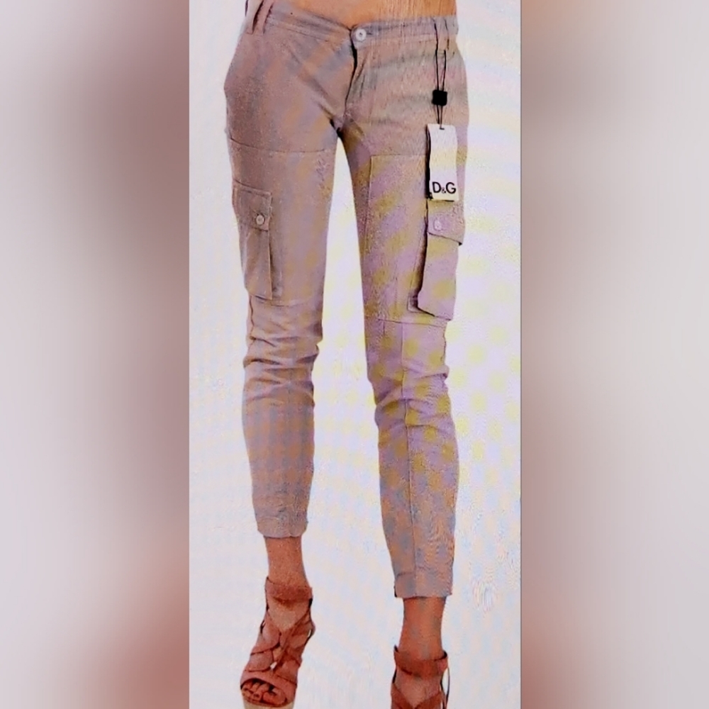 DOLCE & GABBANA Sz 40 Fitted Cargo Pants in Khaki Low Rise, Skinny Fit